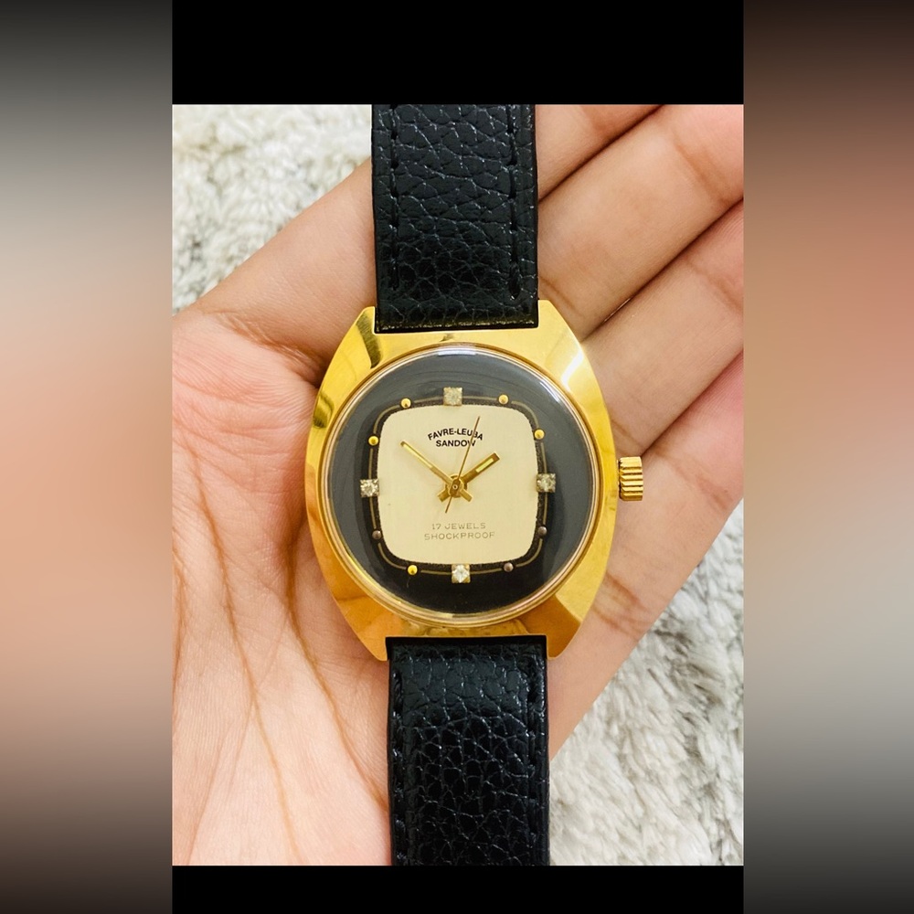 Vintage Favre Leuba Sandow Black Dial Mech Handwind 17Jewels Cal 101 Swiss Made
